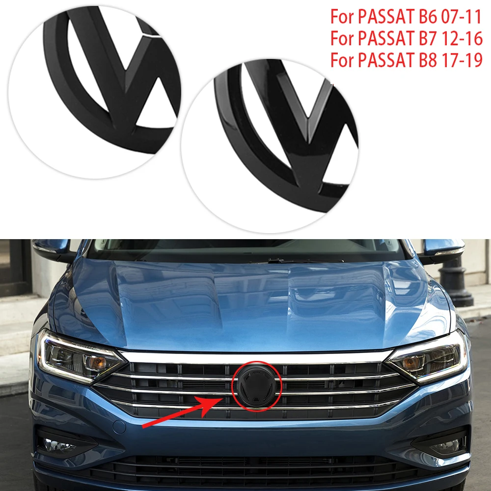 3D Car Front Grill Badge Posteriore Tronco Coperchio Emblema Logo Nero Adesivo Logo Decorativo Per Vw Passat 07-11 B6, 12-16 B7, 17-19 B8