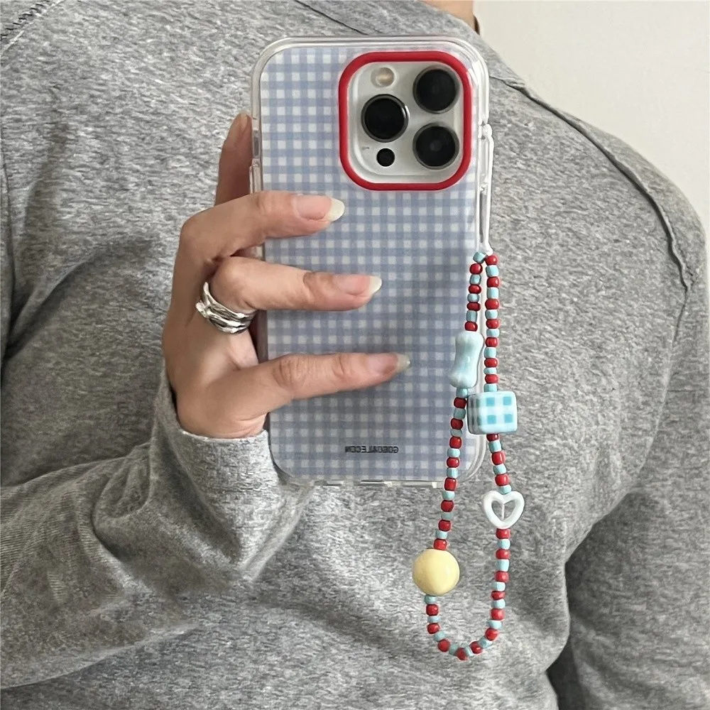 Blue Checkered Grid Pattern Clear Phone Case