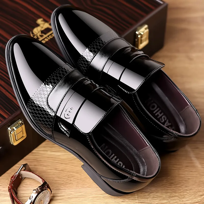 Leather Shoes Men Casual Business Dress Shoes Slip on Office Oxford Shoe Soft-Soled Wedding Footwear Office Classic