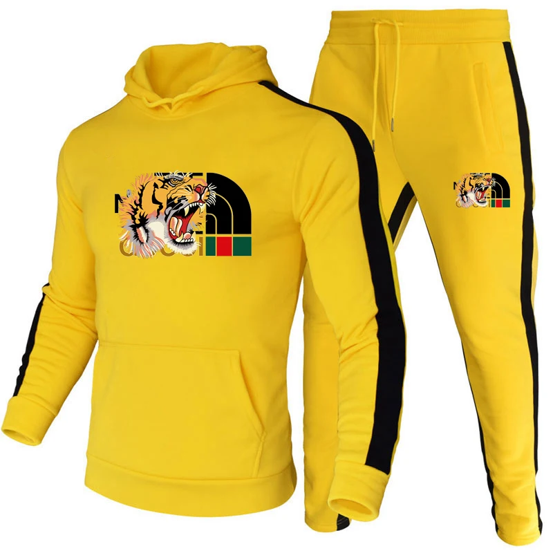 Sweat-shirt à rayures latérales pour hommes, sweats à capuche sportifs imbibés, nouveau en PVD, ensembles de survêtement d'hiver, ensemble masculin, pantalon