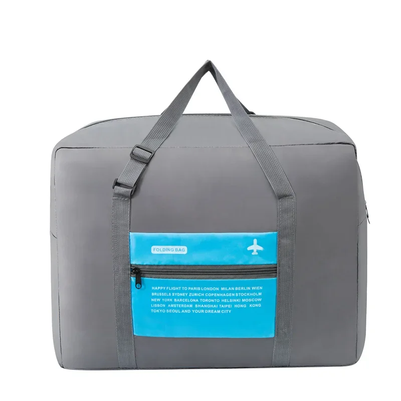 Foldable square travel bag being packed