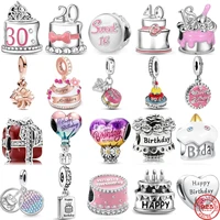 925 Sterling Silver Happy Birthday Anniversary Celebration Beads Charm Fit Original Pendant Bracelet Jewelry making Women Gift 1