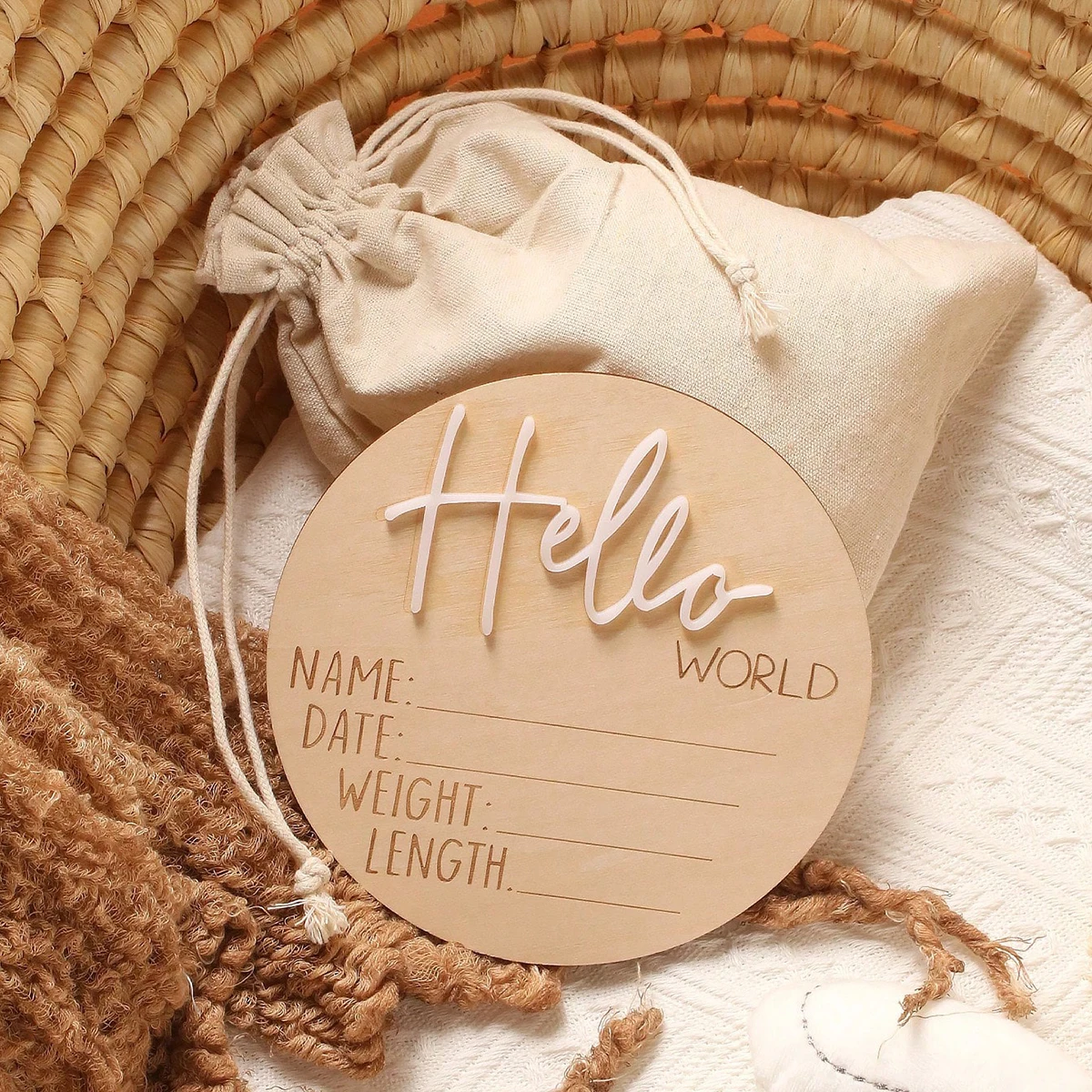 Ylsteed-Panneau d'annonce de bébé en bois, Hello World, pour hôpital, nom de nouveau-né, accessoires de souvenir