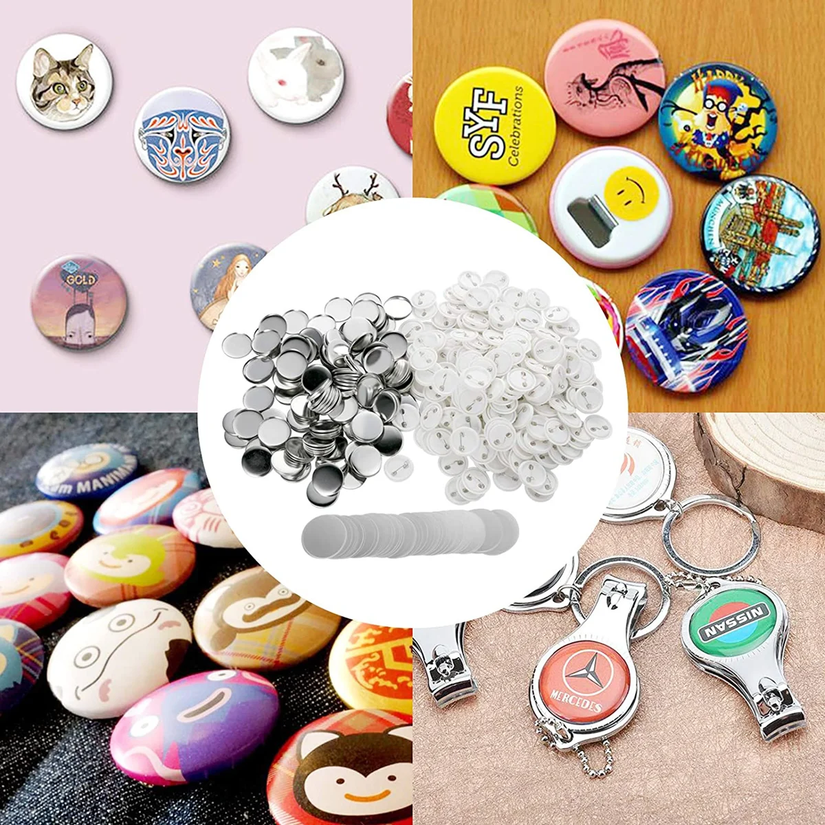 

100 шт., детали для изготовления пустовых значков, набор пластиковых/металлических значков «сделай сам», детали для кнопок 25-75 мм, значки, штифты, пресс-машины