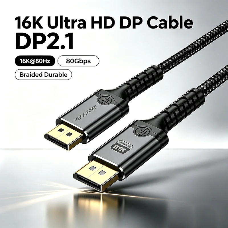 Premium 8K DisplayPort Cable with 165Hz Refresh Rate for High-Resolution Audio and Video