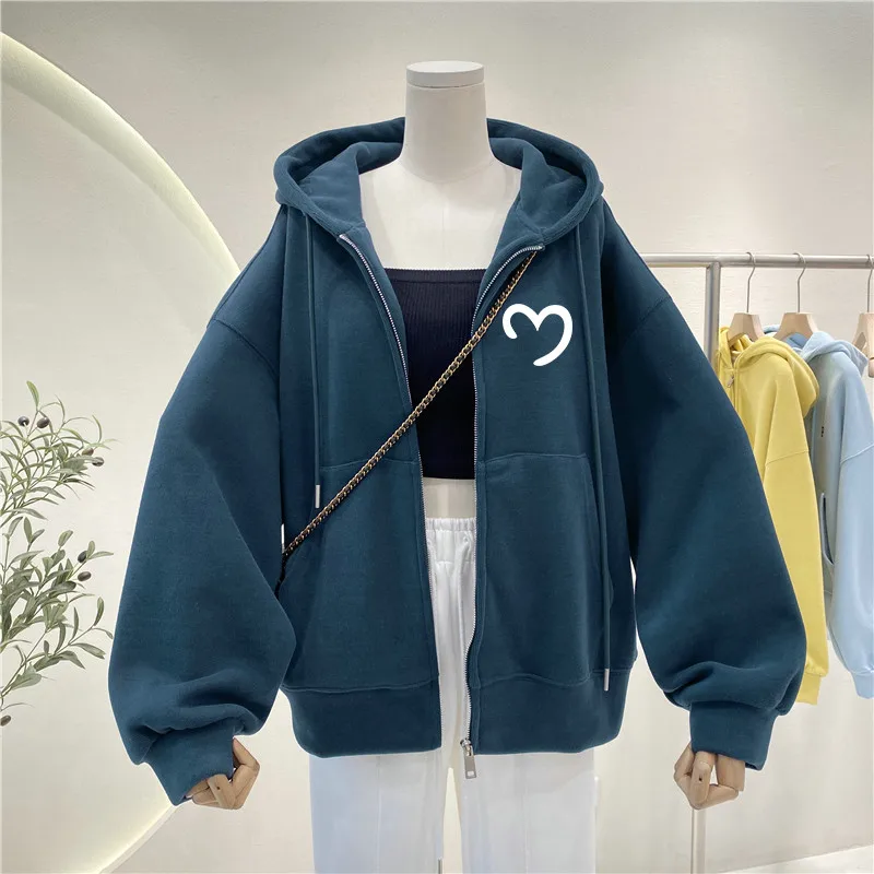 

M-4XL Oversized Hoodies Womens Vintage Street Sweatshirt Heart Printing Long Sleeves Casual Warm Oversize Baggy Ladies Jackets