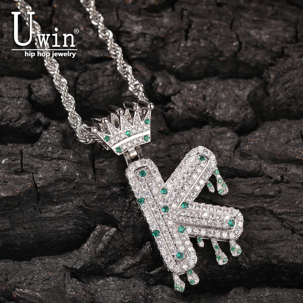 

Uwin Custom Initial Letter Chain Necklace Pendant Crown Drip Bubble Men's And Women's Cubic Zircon Hip Hop Jewelry