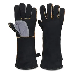 Enhanced Cowhide Fire - Resistant Gloves with Heat Insulation and Kevlar Stitching (Black)