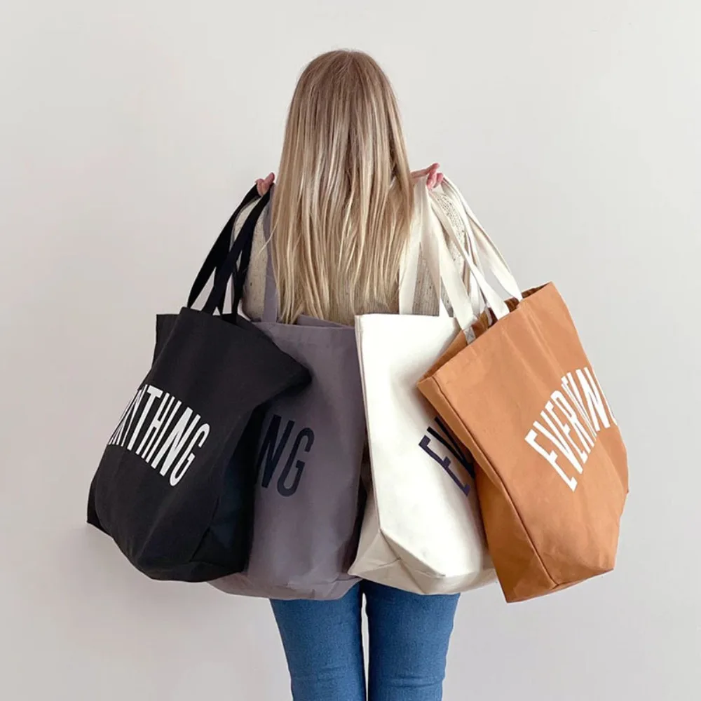 Fashion Letter Canvas Shopping Bags Reusable Women Simple Casual Shoulder Tote Bag Female Large Capacity Eco Friendly Handbag