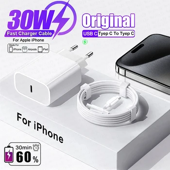 For Apple Original 30W Type C Quick Charger For iPhone 11 12 13 14 15 16 Pro Max Mini X XS XR 8 Plus Fast Charging Charge Cable