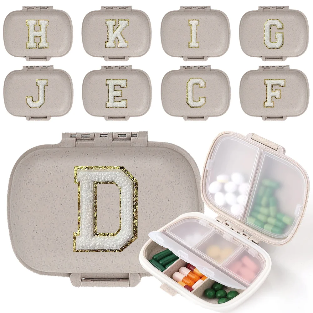 

New White Letter Embroidered Logo Portable Daily Medicine Storage and Sorting Pill Box 8-Grid Horizontal Medicine Storage Box