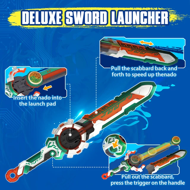 Infinity Nado 6 Split Series-Flaming Wind Dragon Tiger Deluxe Sword Launcher with Detachable Scabbard & Flashing Spinning Top 3