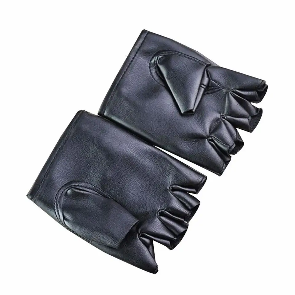 Unisex Faux Leather Fingerless Punk Gloves