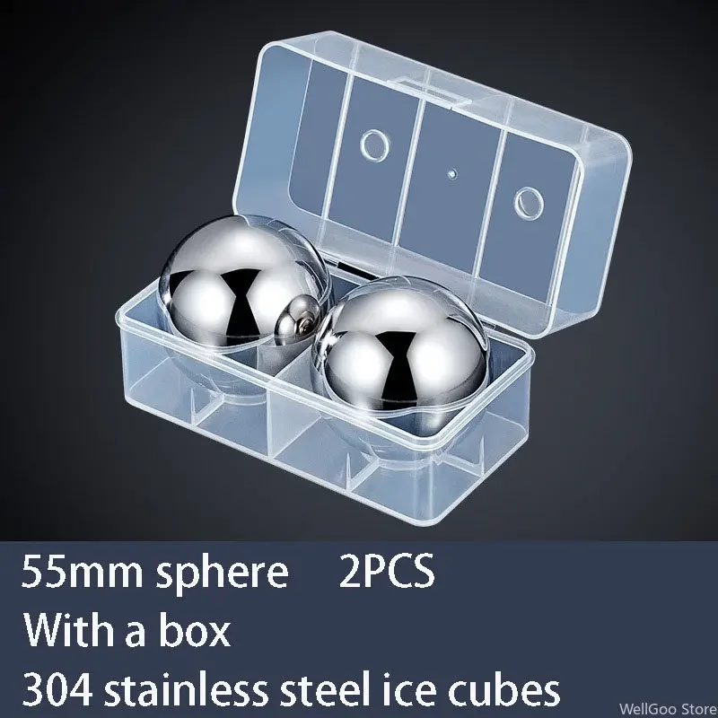 1/2PCS 304 Stainless Steel Ice Hockey Whiskey Chilled Globe Vodka Frozen Ball Kitchen Bar Utensils Reusable Round Metal Ice Ball