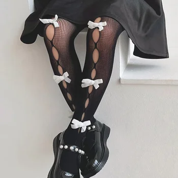 여름 얇은 망사 화이트 블랙 팬티 스타킹 스타킹 2023 한국 귀여운 새로운 활 중공 레이스 여자 스타킹 어린이 레깅스, 어린이 스타킹