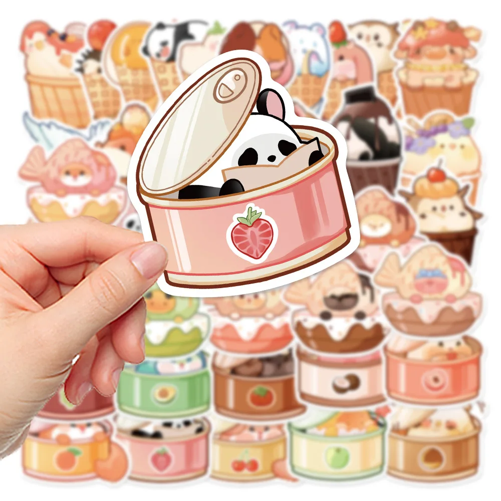 40Pcs Kawaii Food Animal Hand drawn Stickers Cute Cartoon Decal DIY