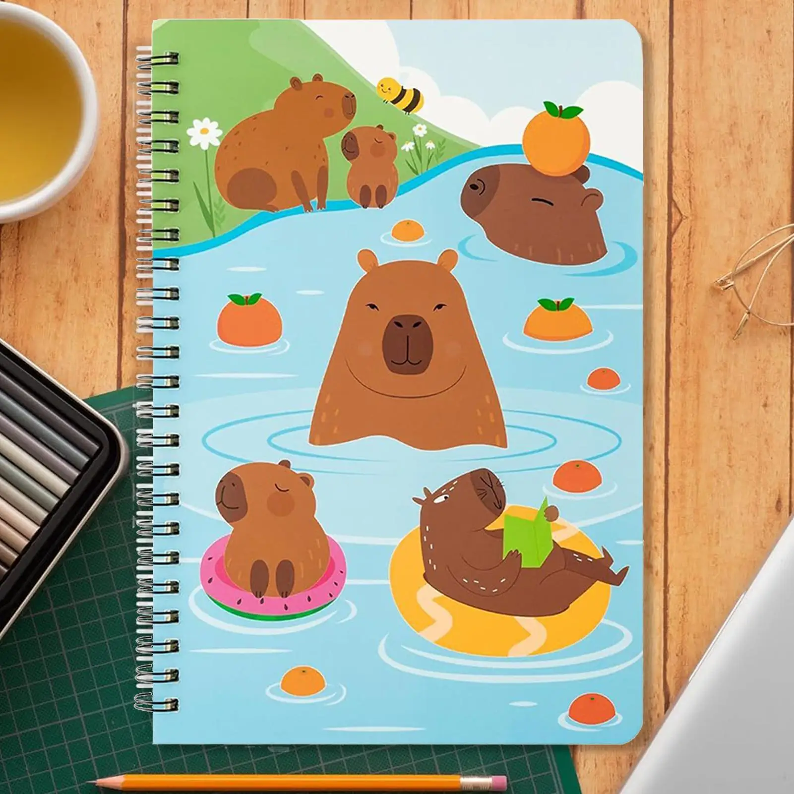 Spiral School Notebooks A5 Travel Journal Spiral Notebook 2 Pieces Students Capybara-Themed Cute Stationary For Classroom