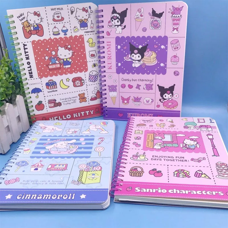 

Kawaii милый Sanrio Hellokitty My melody Kuromi Cinnamoroll блокнот упражнений книга с листьями для обучения подарок на день рождения для детей