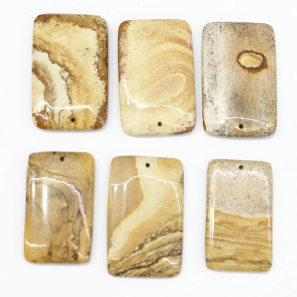

Fashion Natural Painted Stone Square Necklace Pendant Mineral Healing Reiki Charms Diy Jewelry Accessories Making Wholesale 6Pcs