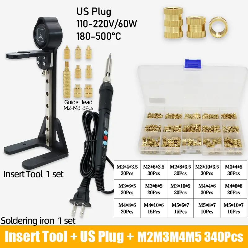 Heat Set Insert Press Tool Electric Soldering Iron Tip M2 M3 M4 M5 M6 M8 Thread Brass Inserts Nut Embedded Kit for 3d Printing image 16
