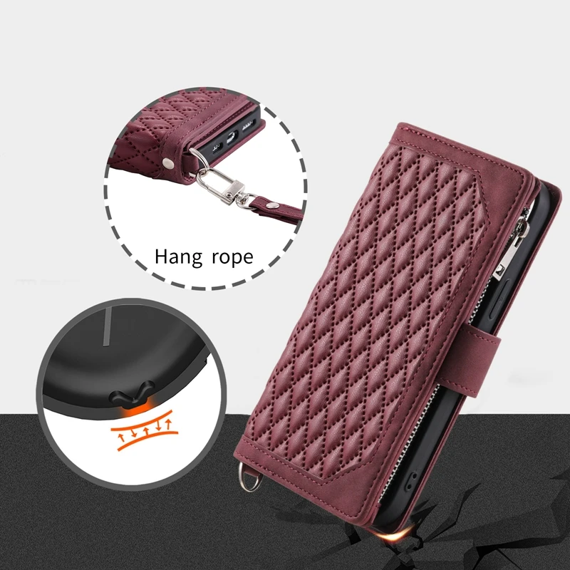 Double Layer Zipper Wallet Case for Redmi Note 12 11 10 9 8 7 Redmi 10 10C 10A 9C 9A 9T 9 Lozenge Cover for Xiaomi Poco X5 Pro 6