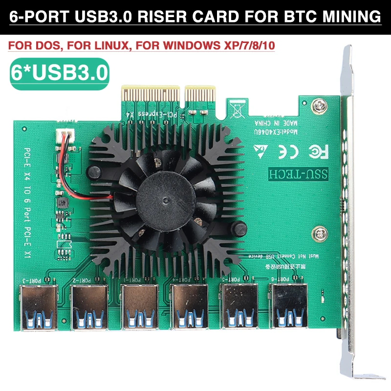 

POHIKS 1pc PCI-E 1 to 6 PCI-E X4 1 to 6 PCI Express 6-port Graphics Card Riser Cards Adapter Extender Mining