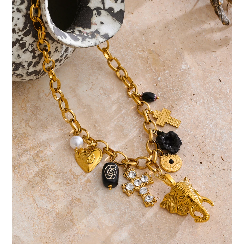 Yhpup High Quality Stainless Steel Zirconia Resin Necklace