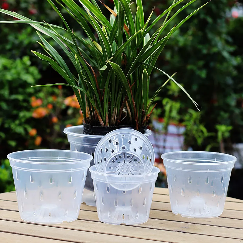 NNXHWY Paquete De 5 Macetas Transparentes Para Orquídeas Con Agujeros Y Platillos, Maceta De Orquídeas De 7 Pulgadas Para Trasplantar, Maceta De Plástico Transparente, Macetas De Plástico Para Plantas