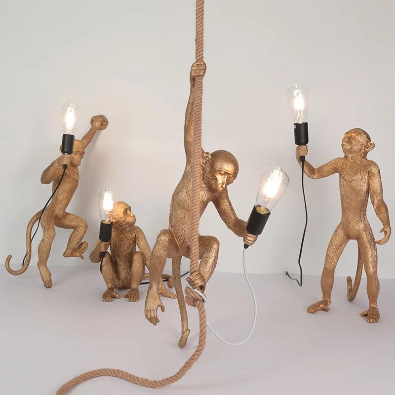 

Nordic LED Art Monkey Pendant Light Resin Simian Pendant Lamp for Living Parlor Study Room Corridor Lights Home Interior Decor