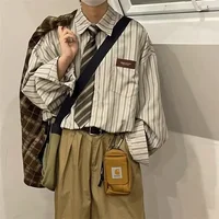 Versatile Long Sleeve Collared Japanese Style Shirt for Men Youthful Casual Outerwear Ideal for Teenagers Striped Pattern