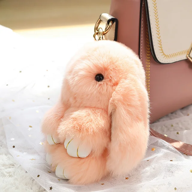 15CM Rex Rabbit Fur Rabbit Plush Pendant Kawaii Plush Bunny Backpack  Pendant Keychain Pendant Kids Birthday Gift Boy Girl Gift