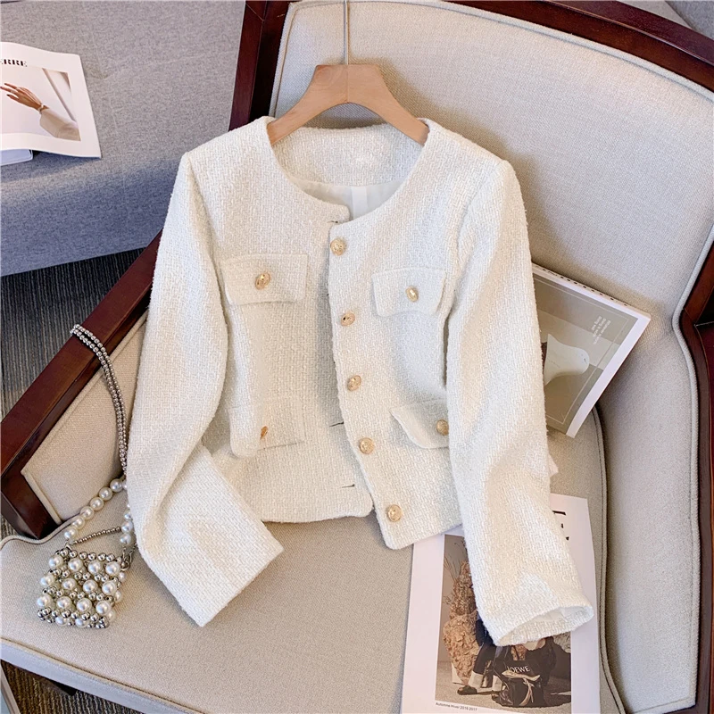 

Женская твидовая винтажная Классическая куртка, Белый Жаккардовый жаккардовый пиджак с длинным рукавом, Y2K, элегантный шикарный базовый топ, Женская Очаровательная одежда