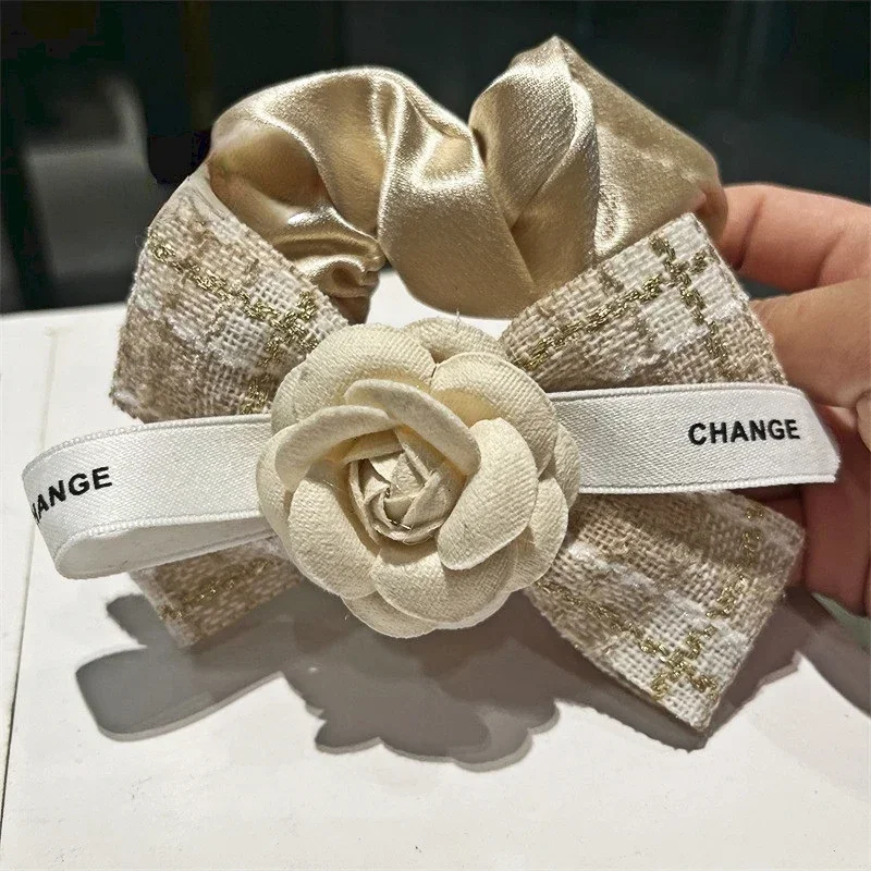 Neue Bowknot Kopfbedeckung Haargummis für Frauen Pferdeschwanz Senior Sense Gitter Winter Kamelie Blume Seil Weibliche Accessoires