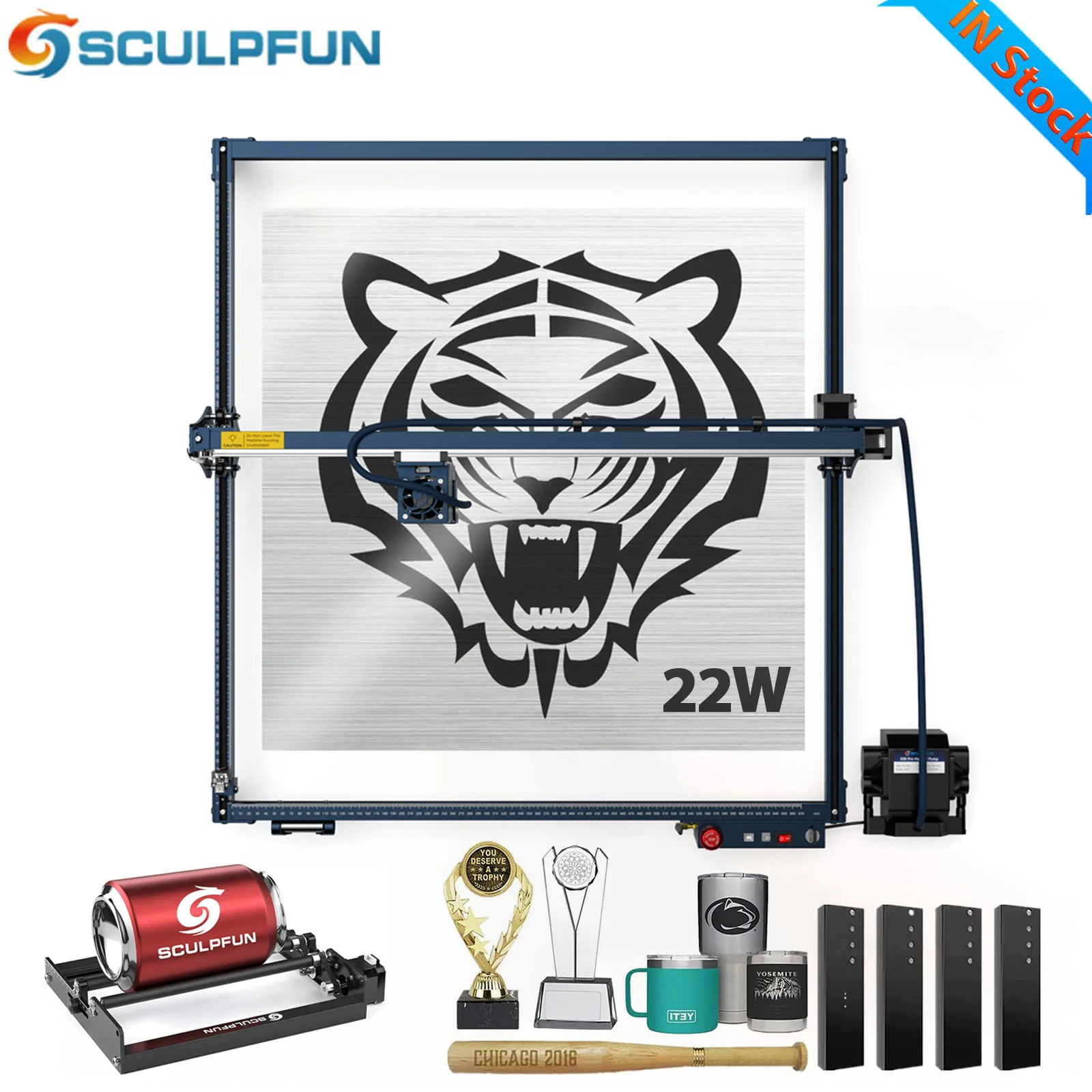 SCULPFUN S30 Ultra-22W Laser Engraving Machine with Automatic Air Assist 600x600mm Engraving Area Over S30 PRO MAX Laser Tools