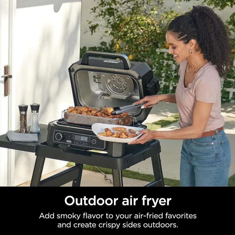 Outdoor Grill & Smoker, Thermometer, 4-in-1 Master Grill, BBQ Smoker,Outdoor Air Fryer, Bake, Portable, Electric Grill,Dark Grey 4