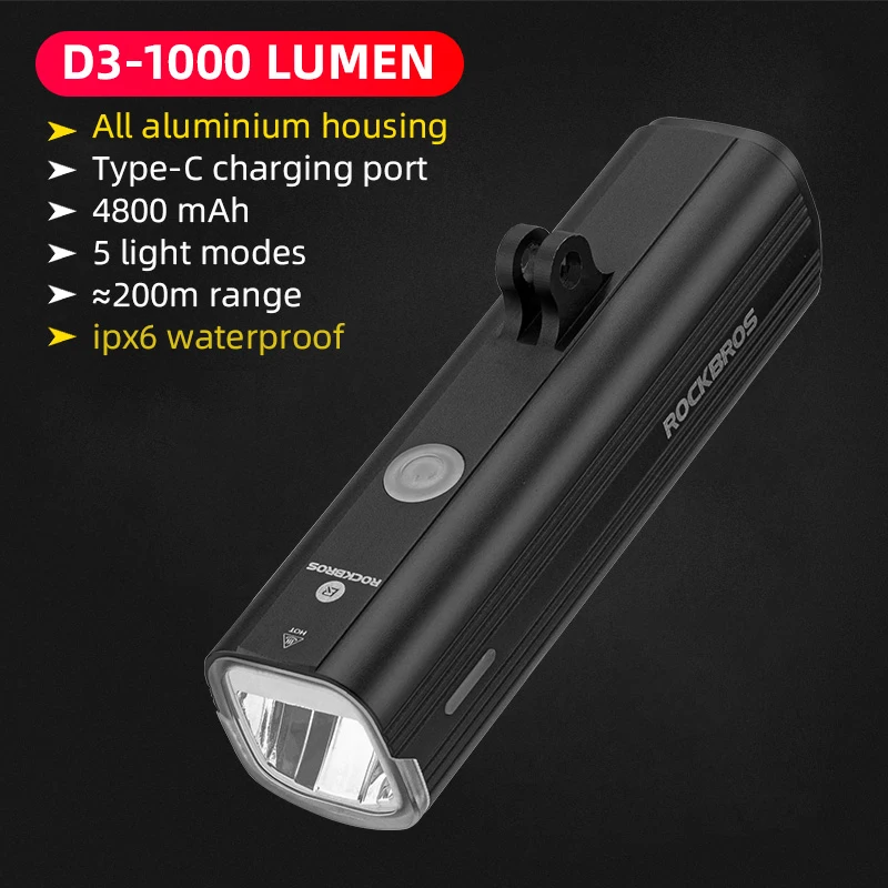 ROCKBROSBicycleLightsBikeFrontLightCyclingLampFlashlightHandlebarHeadlightsGopro