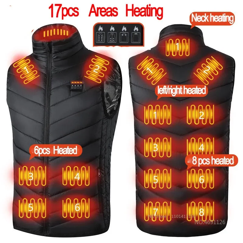 

Men USB Infrared 17 Heating Areas Vest Jacket Men Winter Electric Heated Vest Waistcoat For Sports Hiking Oversized 6XL