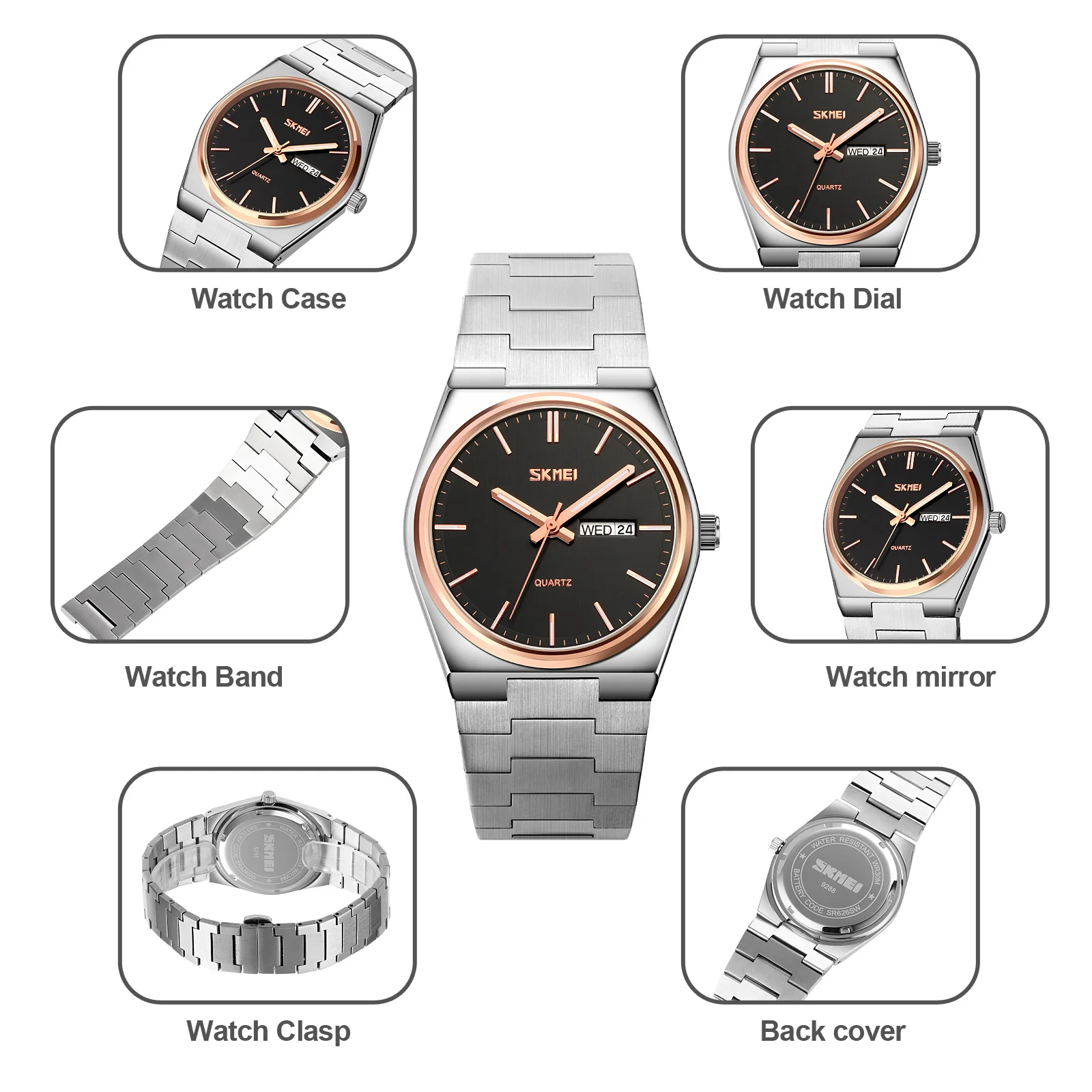 SKMEI New Casual Quartz Clock Male Full Steel Time Week Date Sports Watch Mens Waterproof Business Wristwatches Man reloj hombre