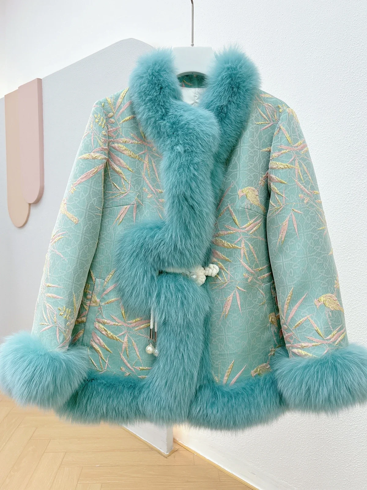 Real Fox Fur Coat Female 2023 New Autumn Winter Satin Court Style Buckle Tang Suit Jackets Young Women's Clothes Chinese Style