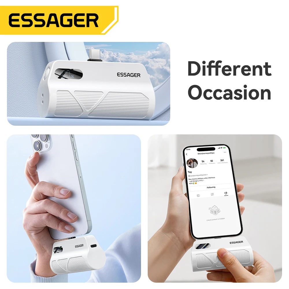 Essager Mini Capsule Power Bank 5000mAh PD 20W Fast Charging for iPhone 17 16 15 Xiaomi Samsung Portable Mobile External Battery