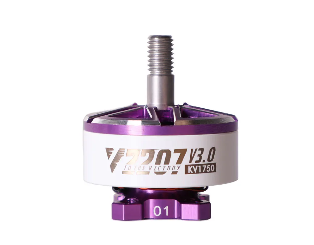 Moteur brushless FPV avec vue de dessus montrant les enroulements et l'axe.