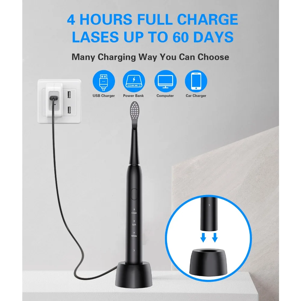 Sonic Electric Toothbrush Rechargeable Adult IPX7 Waterproof Whitening M500