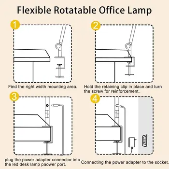 LED Desk Lamp with Clamp Flexible 4 sections Swing Arm Three light sources desk light, 4 Color Modes & 5 Brightness 6
