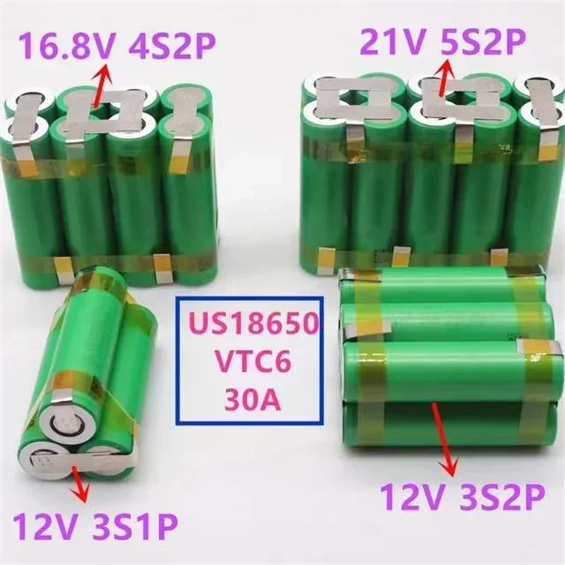 

Batterie 18650 VTC6 3000Mah 30A Ampères Giet Tournevis Bande À Souder 3S 4S 5S 6S 1P 2P 12.6V Pack De Batterijen Personnalisable