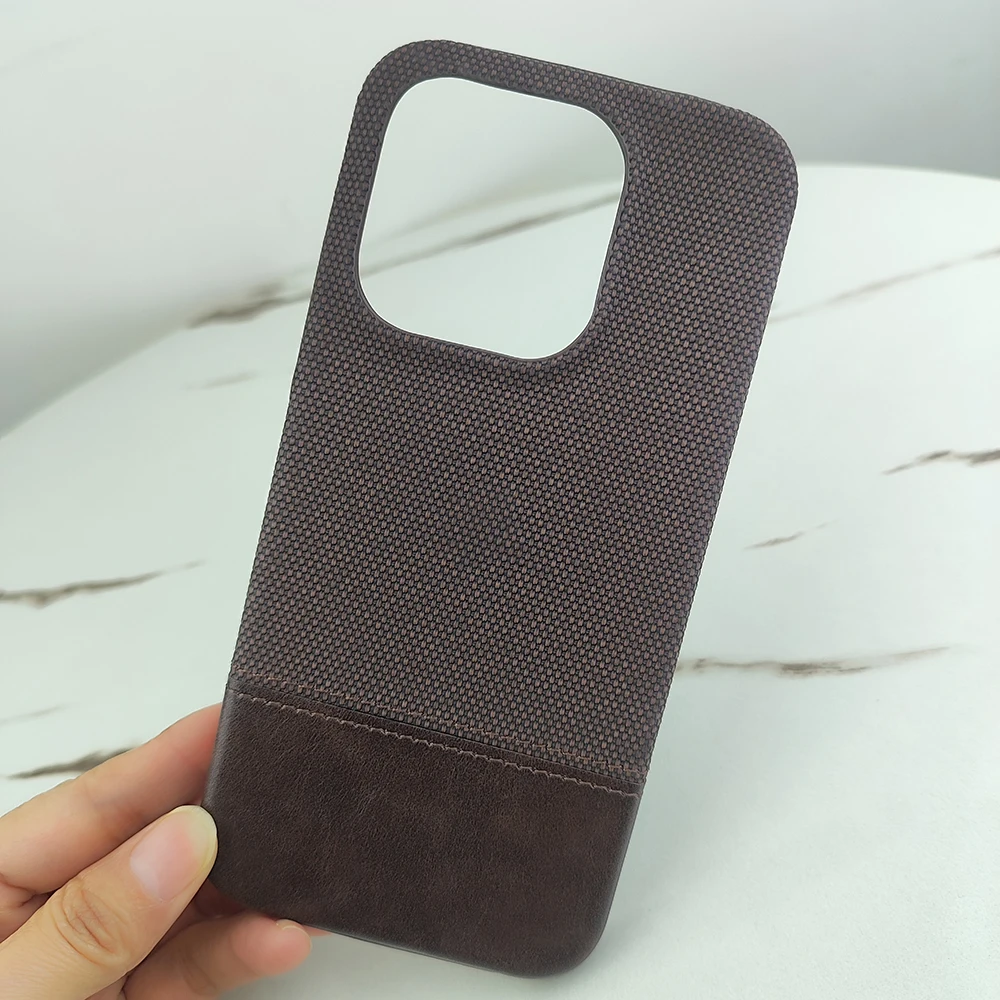 Luxury Fabric Leather Frameless Shockproof Phone Case with Color Contrast and Hard Bumper Cover