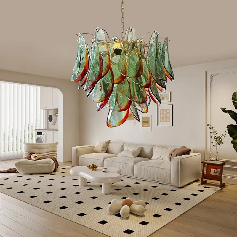 Nordic Vintage Green Glass Ceiling Chandelier Lights Designer Classic Hanglamp Lustres Lampara for Living Room Decoration