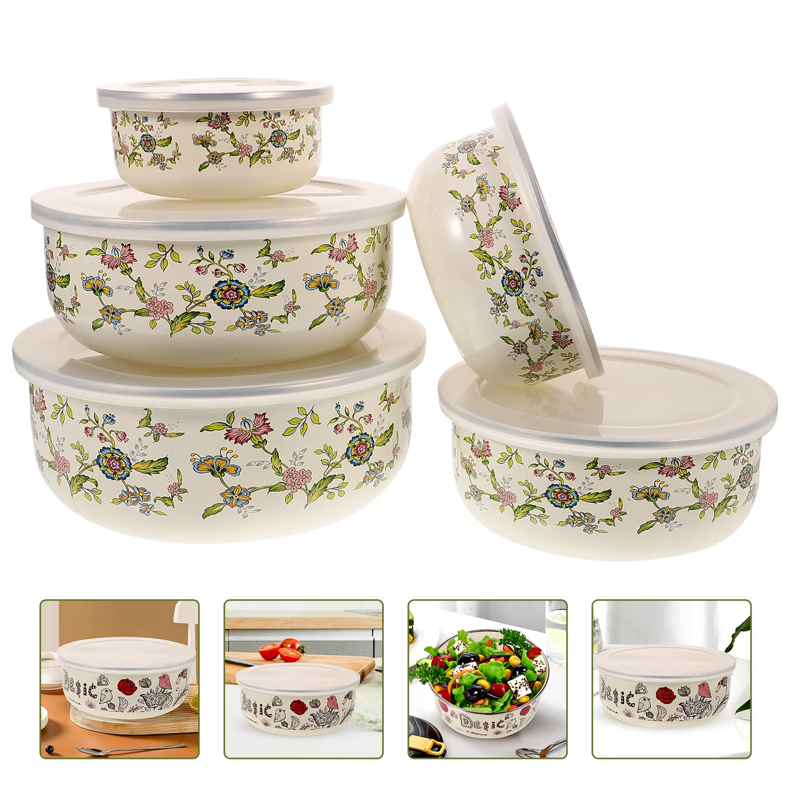 

Salad Bowl Enamel Covered Bowl Food Containers Lids Bowls Household Soup Enamelware Plastic Mixing Child Metal