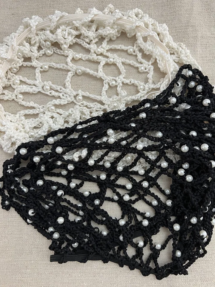 Pearls Beads Mesh Snood Hair Net Headbands Lady Turban Hair