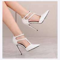Large Size 35-46 Sandals Comfort Shoes for Women Summer Heels Shallow Mouth Buckle Big New Leopard Girls Fashion High Pointed 2