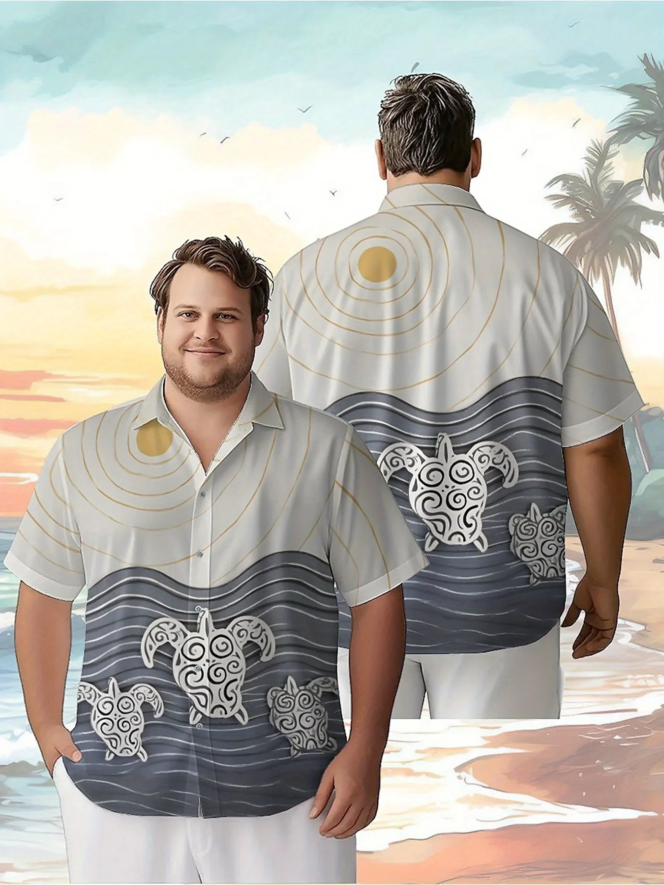 Men's Plus Size Hawaiian Shirts Sea Turtles Pattern,Unisex Baggy Aloha Shirts,summer Alternative Clothing